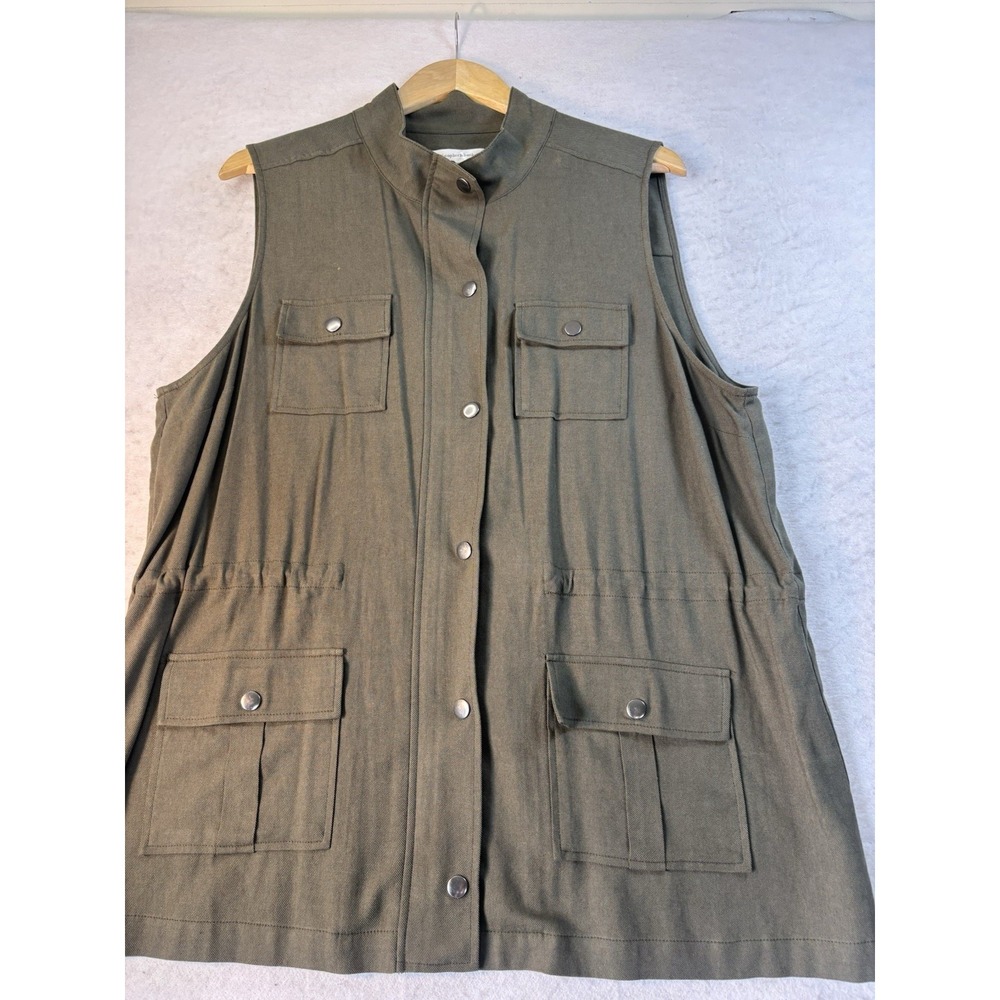 Christopher & Banks Utility Vest Womens XL‎ Zip Front Pockets Green Cinch Waist